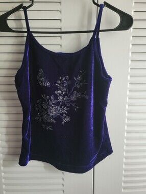 Girl's Vintage Y2K Royal Blue Velvet Embroidered Cami Top